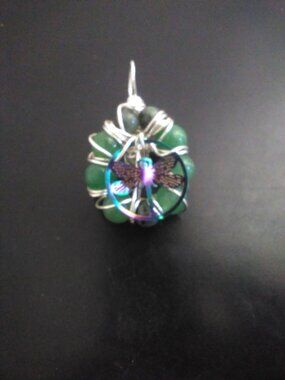 Semi-Precious stone, 6 Jade beads, wrapped in silver wire